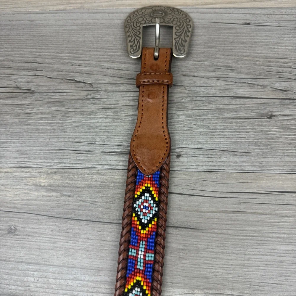 Child’s Boho style beaded leather belt 28”.